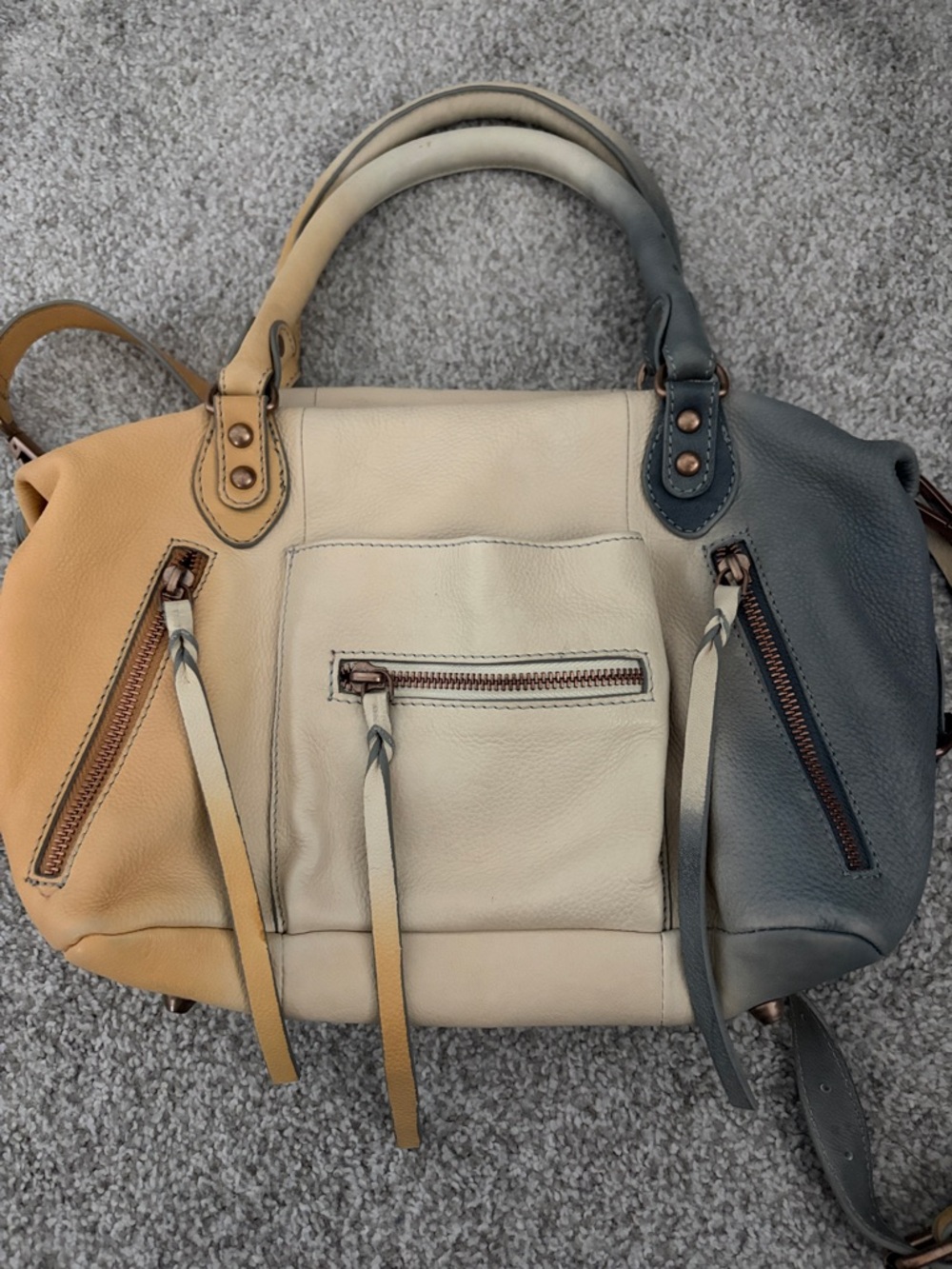 Free People Italian Straw Ombre Baby Emerson Leather Satchel - Beige, Gray & Tan - Picture 2 of 4